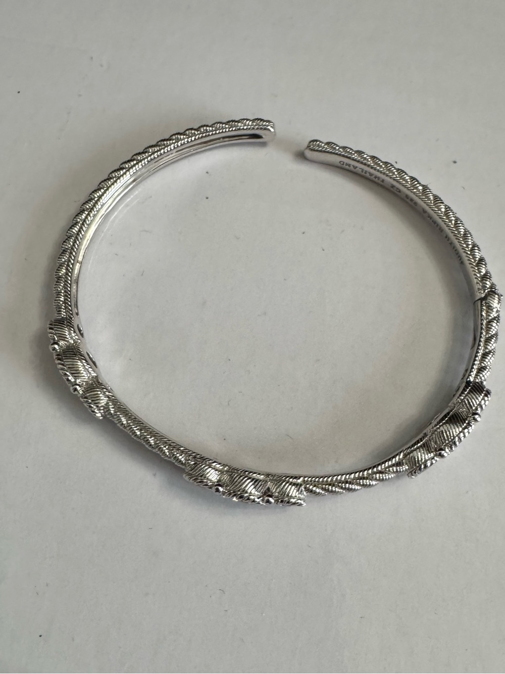 Judith Ripka 925 Silver Textured Bangle w/ Stations 3  Round Diamonique Crystals - Picture 4 of 9